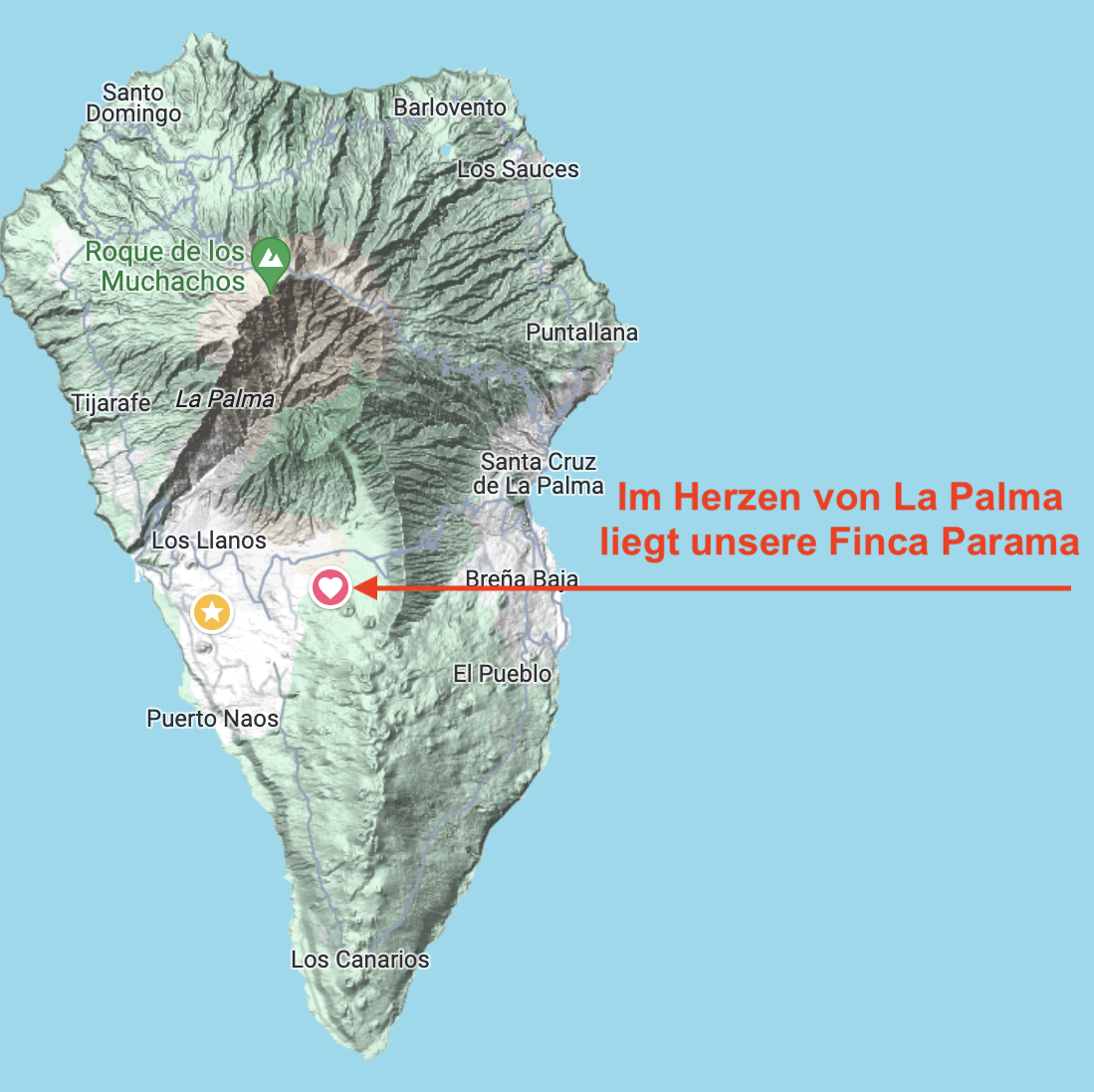 Die Lage der Finca Parama für das Einzelretreat auf La Palma